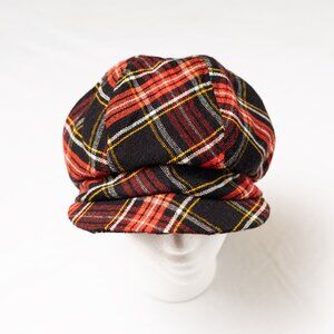 Women's Rd and Black Tartan Plaid Newsboy Cap Paperboy Cabbie Hat